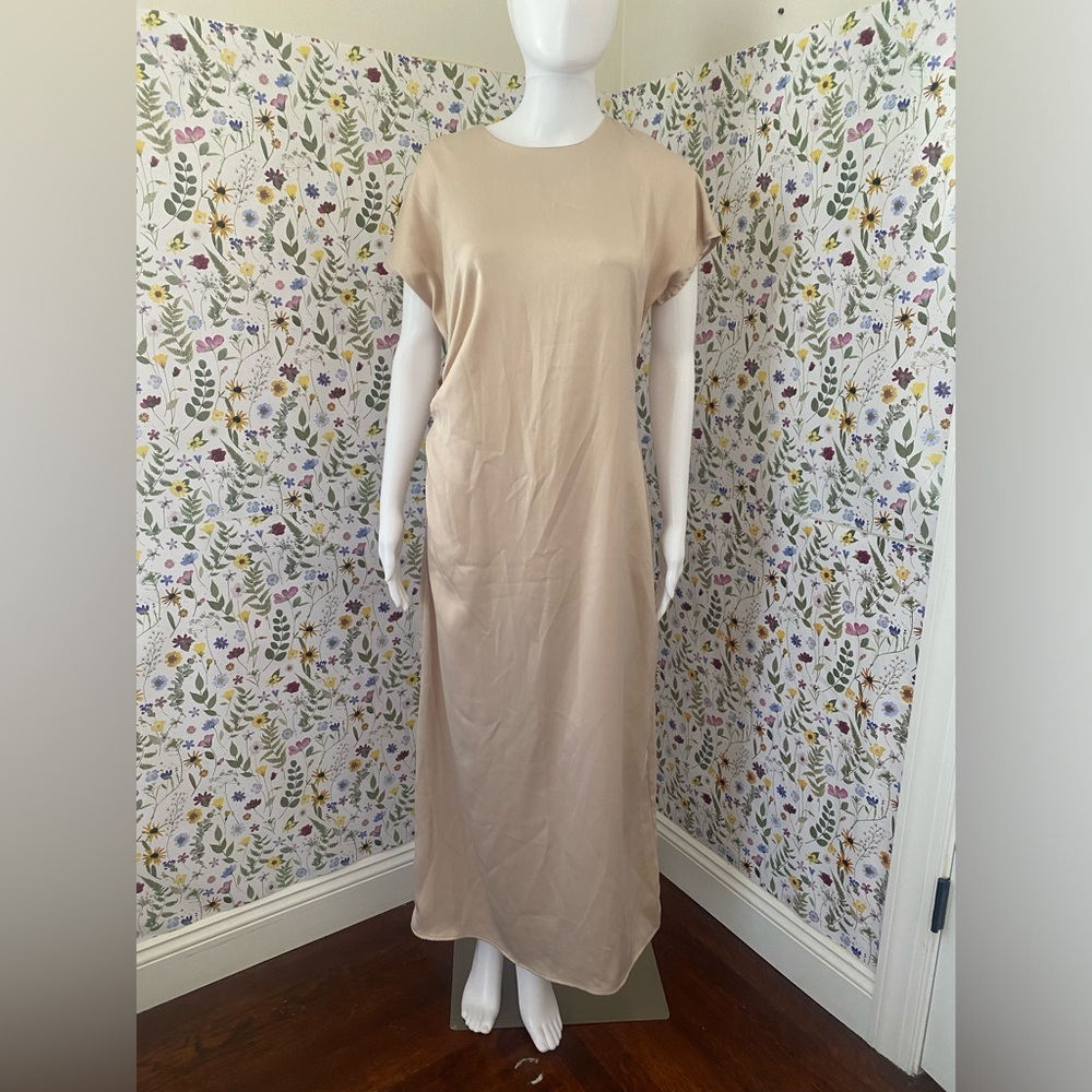 DAZY Neutral Beige Maxi Dress with Ruched Sleeves Size XL (US 6 measurements)
